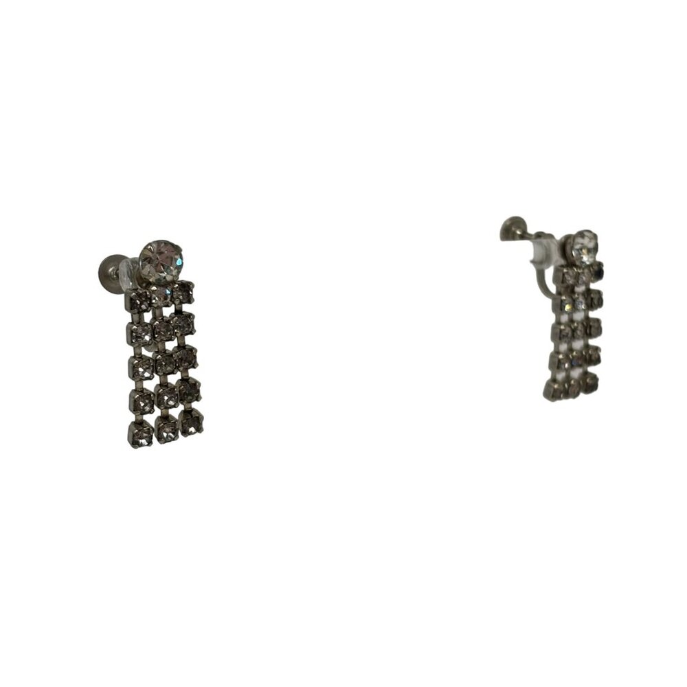 Vintage Silver Screw Backs 50s Rhinestone Dangle Earrings